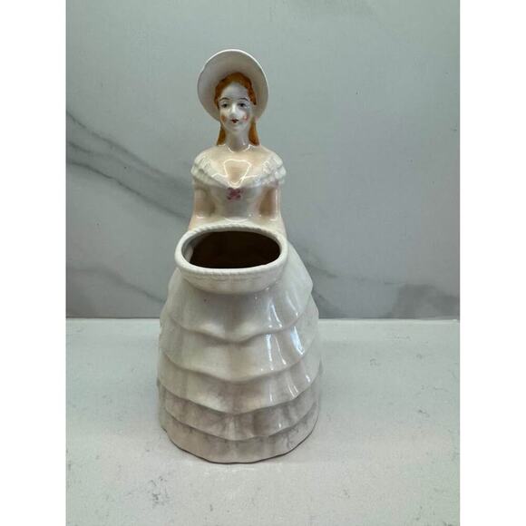 Vintage Hand Painted Porcelain Victorian Lady Figurine Flower Vase - Picture 1 of 5